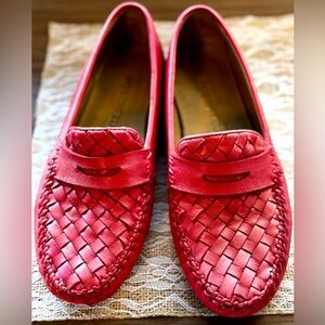 Robert Zur Red Woven Leather Loafers